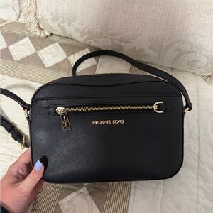 Michael Kors Black Leather Crossbody with Gold Accents